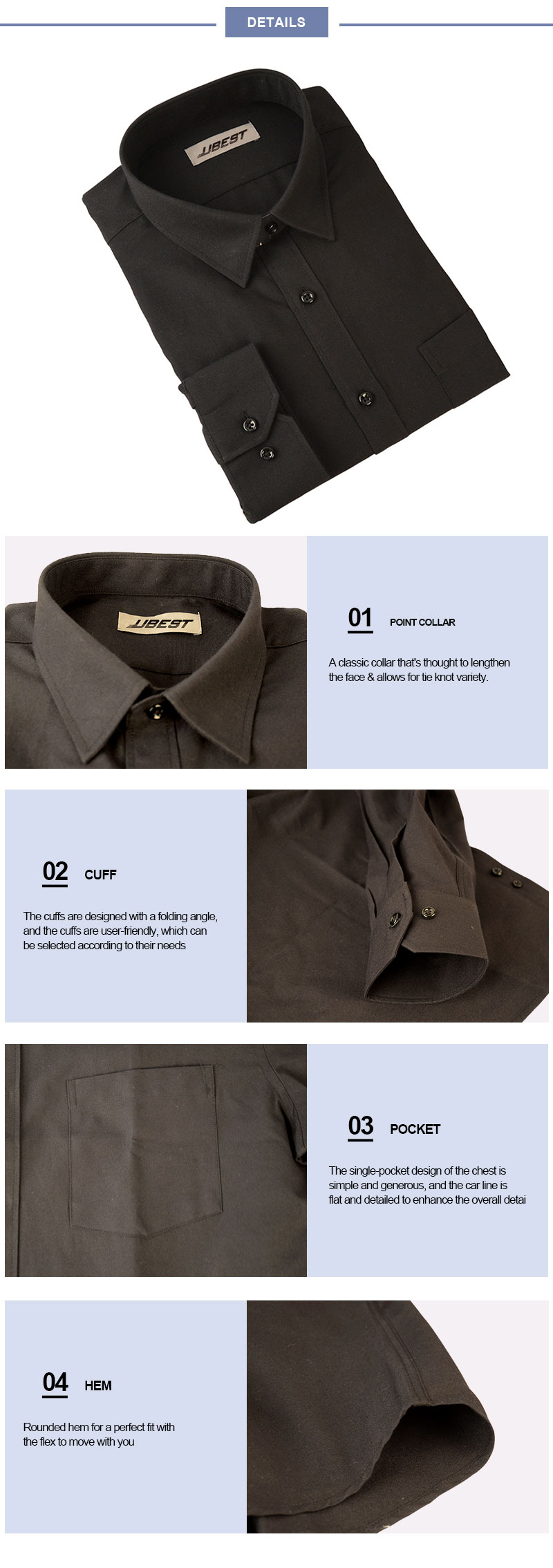 UBEST Men's Black Button Down Shirt