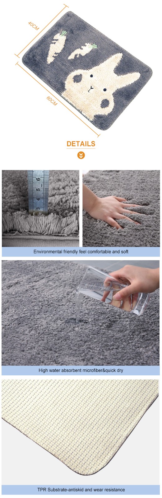 Absorbent Non-slip Microfiber Bathroom Kitchen Door Mat