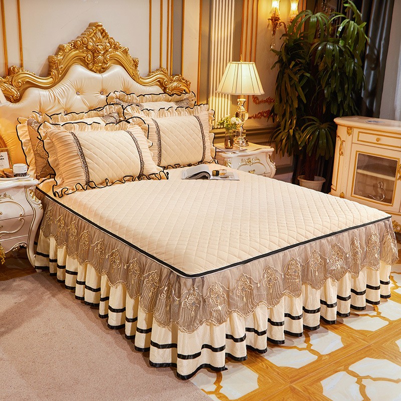 Luxury Embroidery Ruffle Quilt Bedding Skirts Set