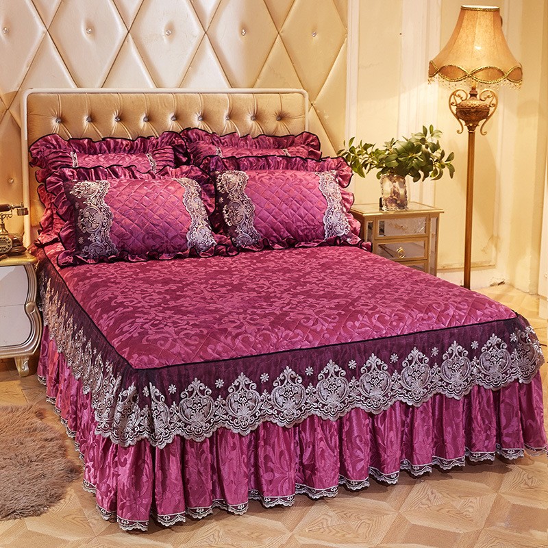 Luxury Embroidery Ruffle Quilt Bedding Skirts Set