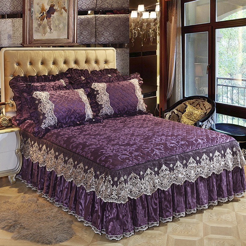 Luxury Embroidery Ruffle Quilt Bedding Skirts Set