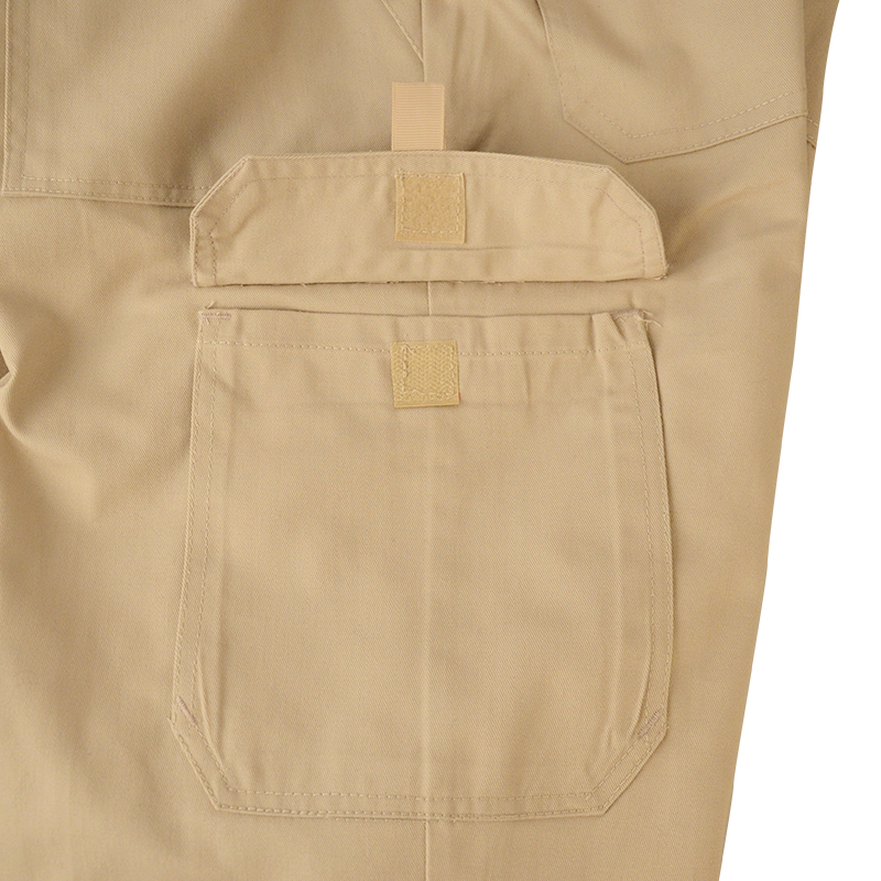 Men Stretch Twill Fabric Beige Multi Pockets Cargo Work Pants