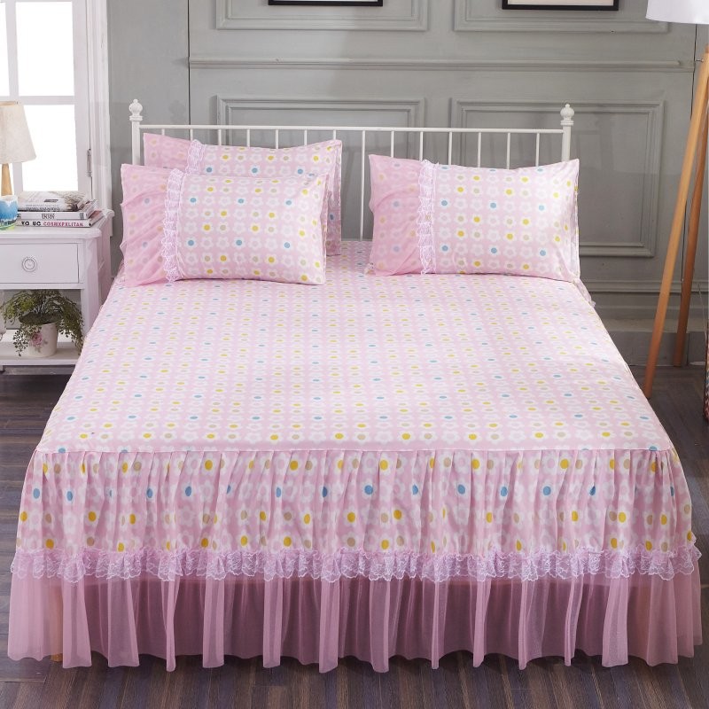  Luxury Embroidery Ruffle Quilt Bedding Skirts Set